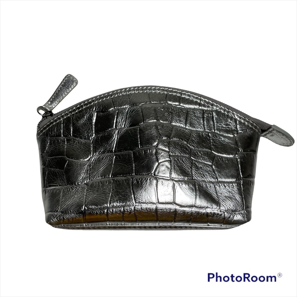 Genuine leather silver cosmetics bag